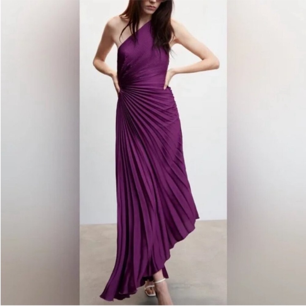 Mango One-Shoulder Dress in Deep Purple